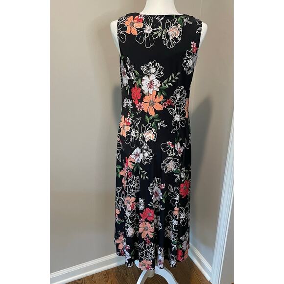 Signature by Robbie Bee Midi Dress Sz M Dark Floral Cowl Neck Sleeveless Stretch - Picture 4 of 11